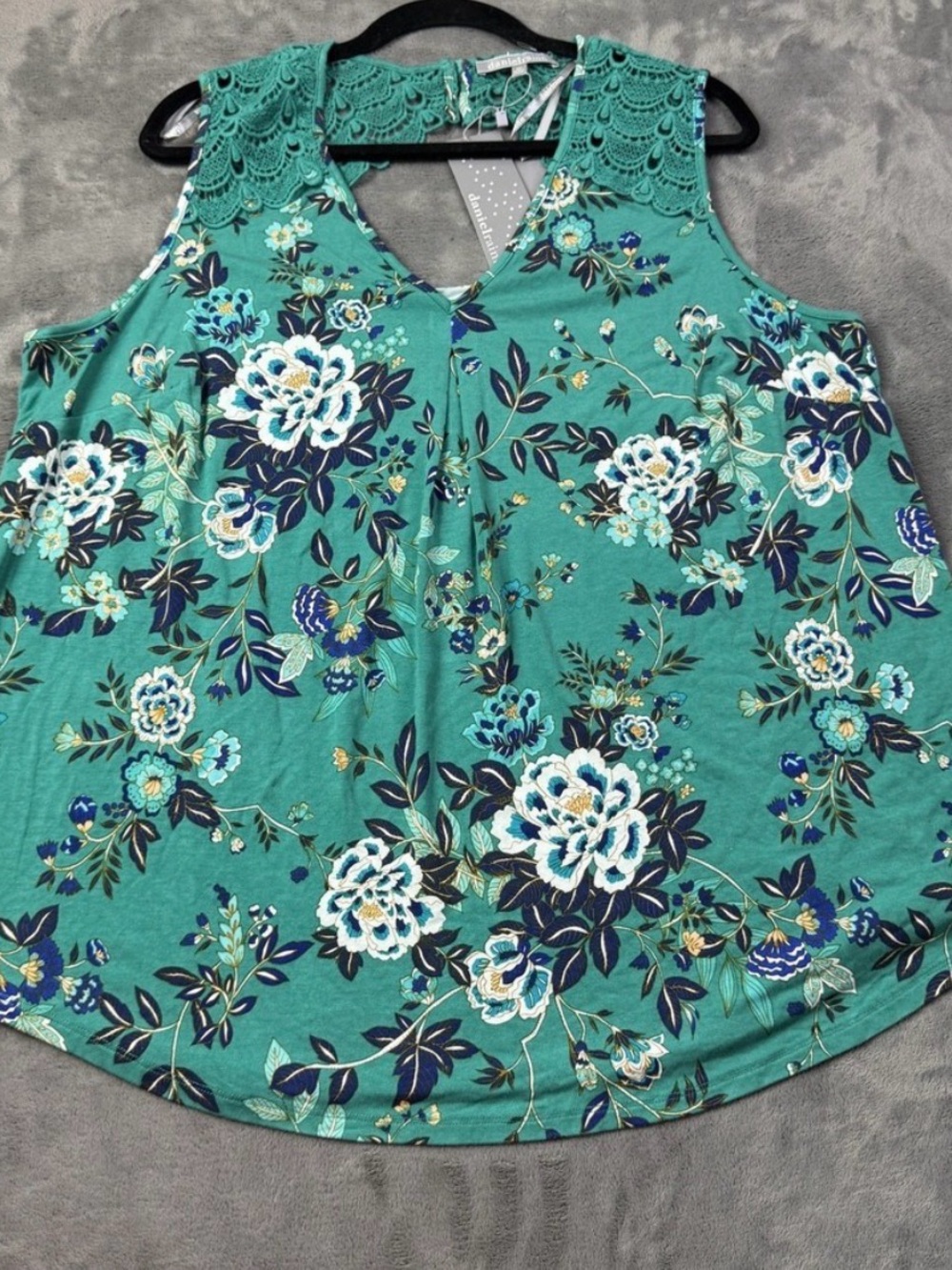 Daniel Rainn Teal Floral Lace Yoke Camisole